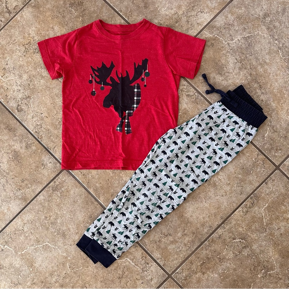 Kids 2-pc Red & Gray Moose Pajama Set Size 8
